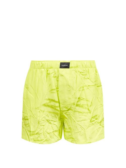 Balenciaga - Logo-patch Crinkled Satin Shorts - Womens - Yellow