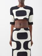 Taller Marmo - Carnival Monochrome-print Crepe Crop Top - Womens - Black