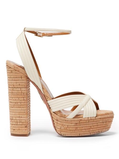 Matchesfashion.com Aquazzura - Sundance Plateau 140 Leather Platform Sandals - Womens - White