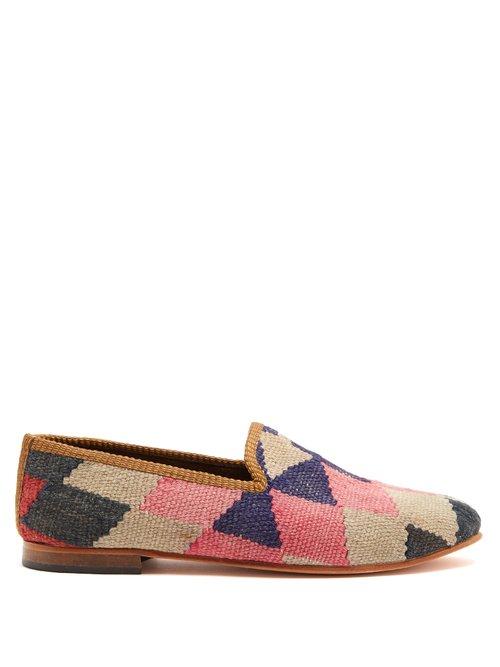 Matchesfashion.com Artemis Design Shoes - Diamond Patterned Woven Kilim And Leather Loafers - Mens - Multi