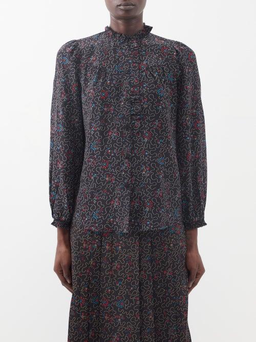 Cefinn - Amelie Printed Silk-crepe De Chine Blouse - Womens - Red Blue