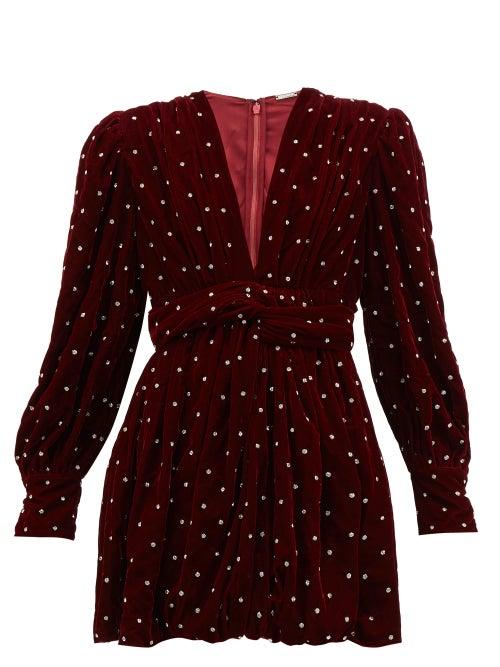 Matchesfashion.com Dodo Bar Or - Malenia Crystal Embellished Velvet Mini Dress - Womens - Burgundy