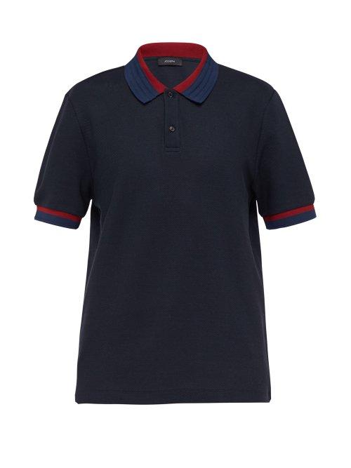 Matchesfashion.com Joseph - Striped Cotton Piqu Polo Shirt - Mens - Navy