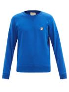 Matchesfashion.com Maison Kitsun - Fox Head-patch Jersey Sweatshirt - Mens - Blue