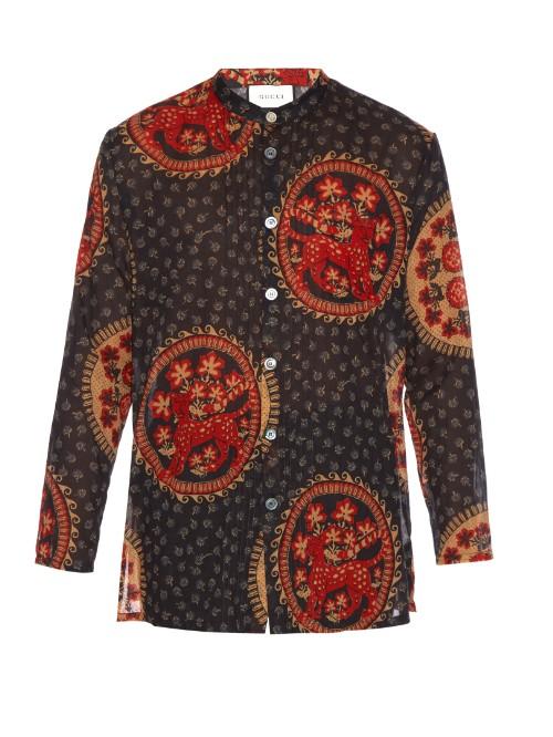Gucci Medallion-print Collarless Cotton Shirt