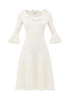 Matchesfashion.com Alexander Mcqueen - Fluted-sleeve Crochet-knit Midi Dress - Womens - Ivory