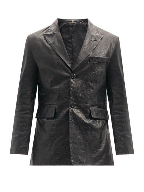 Matchesfashion.com Sunflower - Single-breasted Crocodile-effect Leather Jacket - Mens - Black
