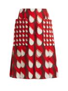 Bottega Veneta Geometric-print Cotton And Linen-blend Midi Skirt