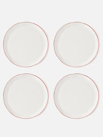 Feldspar - Set Of Four Painted-rim Fine China Dinner Plates - Red White