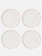 Feldspar - Set Of Four Painted-rim Fine China Dinner Plates - Red White