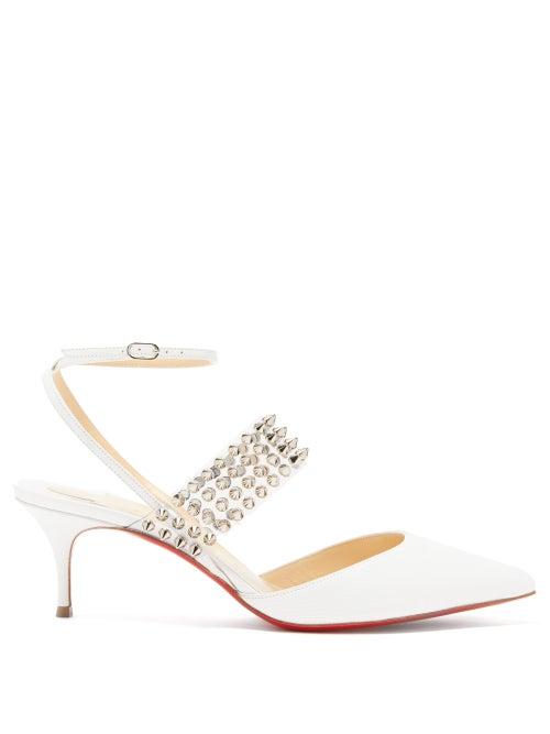 Matchesfashion.com Christian Louboutin - Levita 55 Studded Lizard Effect Leather Pumps - Womens - White