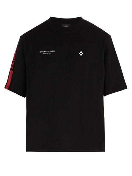 Matchesfashion.com Marcelo Burlon - Wings Barcode Print Cotton T Shirt - Mens - Red