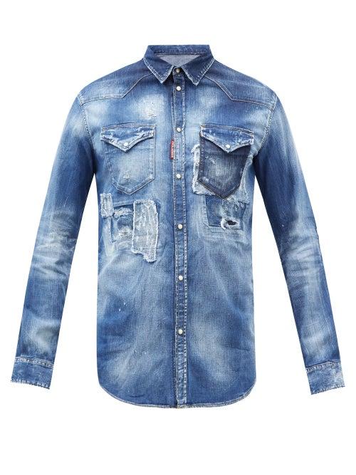 Dsquared2 - Dan Distressed Denim Shirt - Mens - Navy