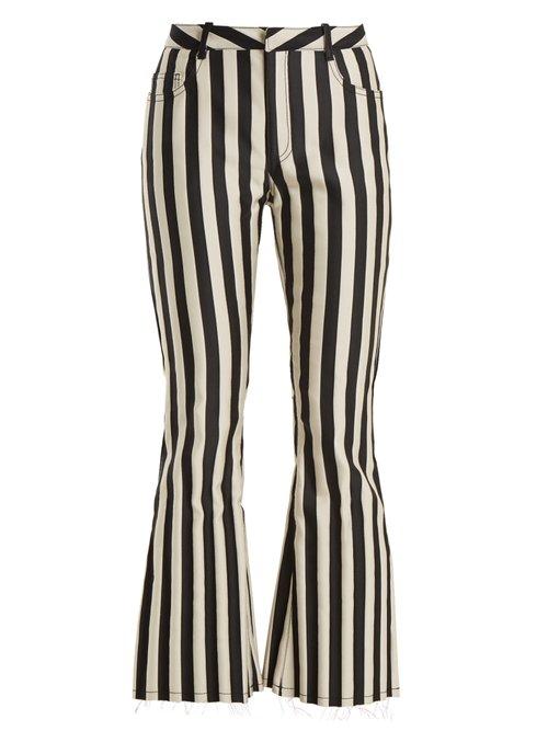 Matchesfashion.com Marques'almeida - High Rise Striped Satin Kick Flare Trousers - Womens - Black White