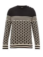 Matchesfashion.com Balmain - Monogram Jacquard Buttoned Cotton Sweater - Mens - Black