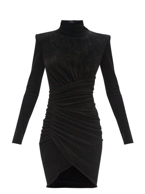 Matchesfashion.com Alexandre Vauthier - High-neck Draped Velvet Mini Dress - Womens - Black