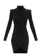 Matchesfashion.com Alexandre Vauthier - High-neck Draped Velvet Mini Dress - Womens - Black
