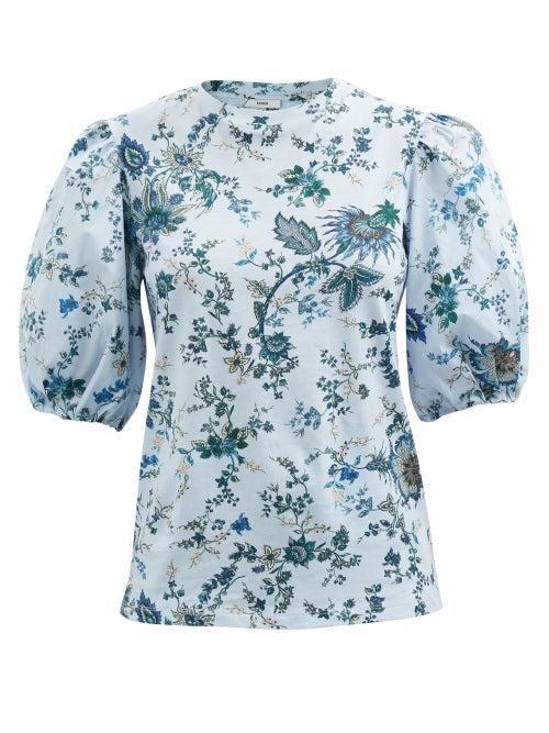 Erdem - Theodora Hogarth-print Poplin Top - Womens - Blue