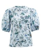 Erdem - Theodora Hogarth-print Poplin Top - Womens - Blue