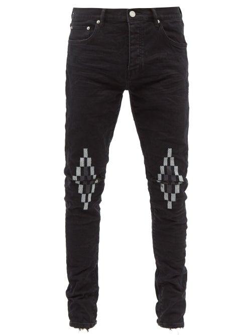 Purple Brand - P001 Diamond-embroidered Distressed Slim-leg Jeans - Mens - Black