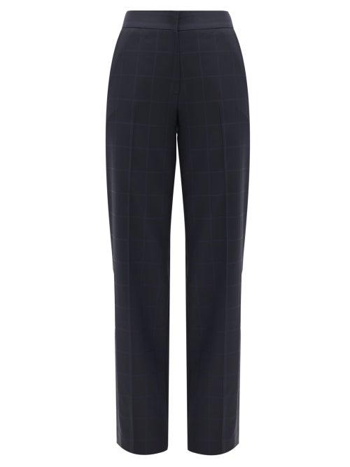 Matchesfashion.com Blaz Milano - Noa Checked Wool Straight-leg Trousers - Womens - Navy