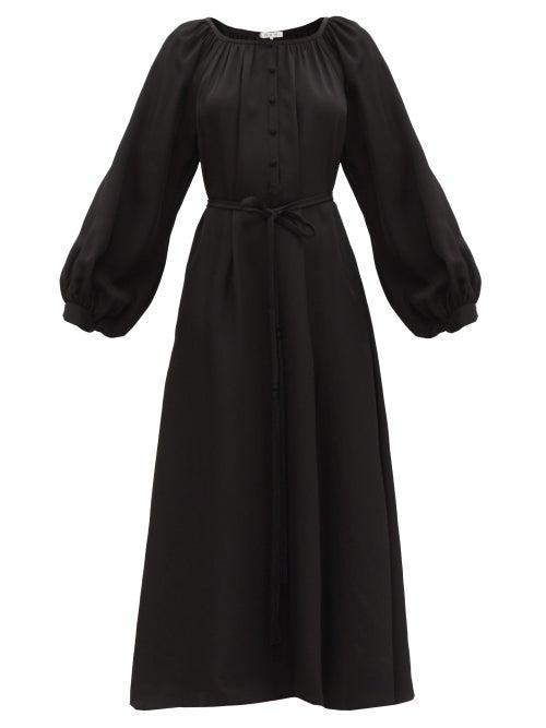 Matchesfashion.com Fil De Vie - Merieme Balloon-sleeve Bamboo-twill Dress - Womens - Black