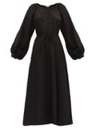 Matchesfashion.com Fil De Vie - Merieme Balloon-sleeve Bamboo-twill Dress - Womens - Black