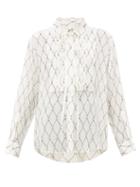 Matchesfashion.com Burberry - Fishnet Print Silk Crepe Blouse - Womens - White