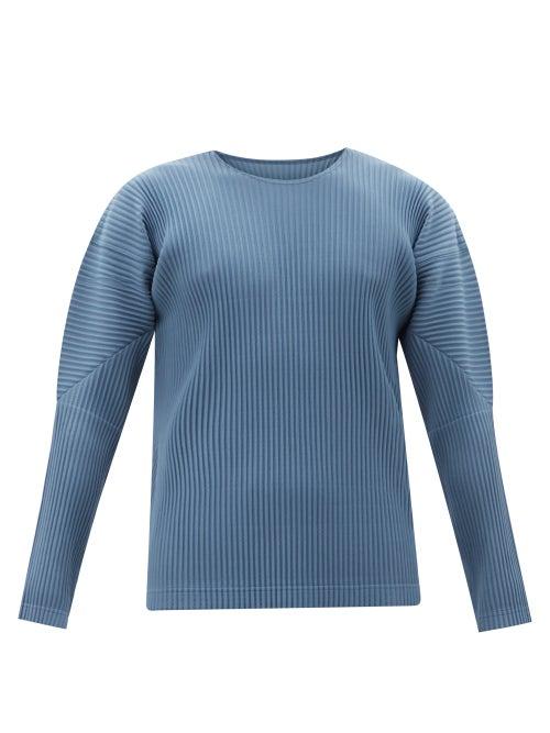 Homme Pliss Issey Miyake - Technical-pleated Long-sleeved T-shirt - Mens - Blue