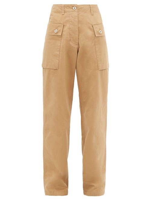 Matchesfashion.com Loewe - High-rise Cotton-herringbone Cargo Trousers - Womens - Beige