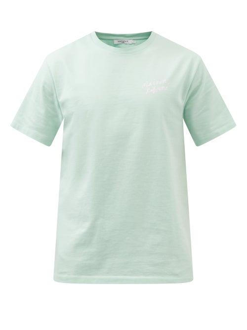 Maison Kitsun - Handwriting Logo Cotton-jersey T-shirt - Mens - Light Green