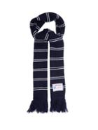 Matchesfashion.com Marni - Logo-label Striped Wool-blend Scarf - Mens - Navy
