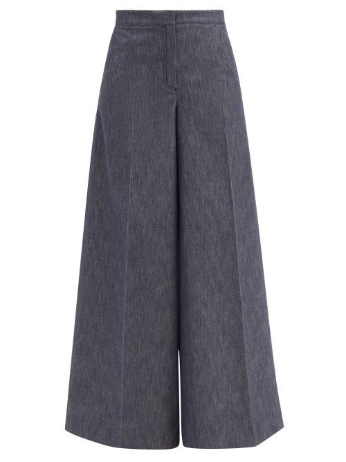 Matchesfashion.com Carolina Herrera - High-rise Cotton-blend Wide-leg Trousers - Womens - Denim