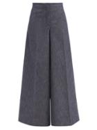 Matchesfashion.com Carolina Herrera - High-rise Cotton-blend Wide-leg Trousers - Womens - Denim