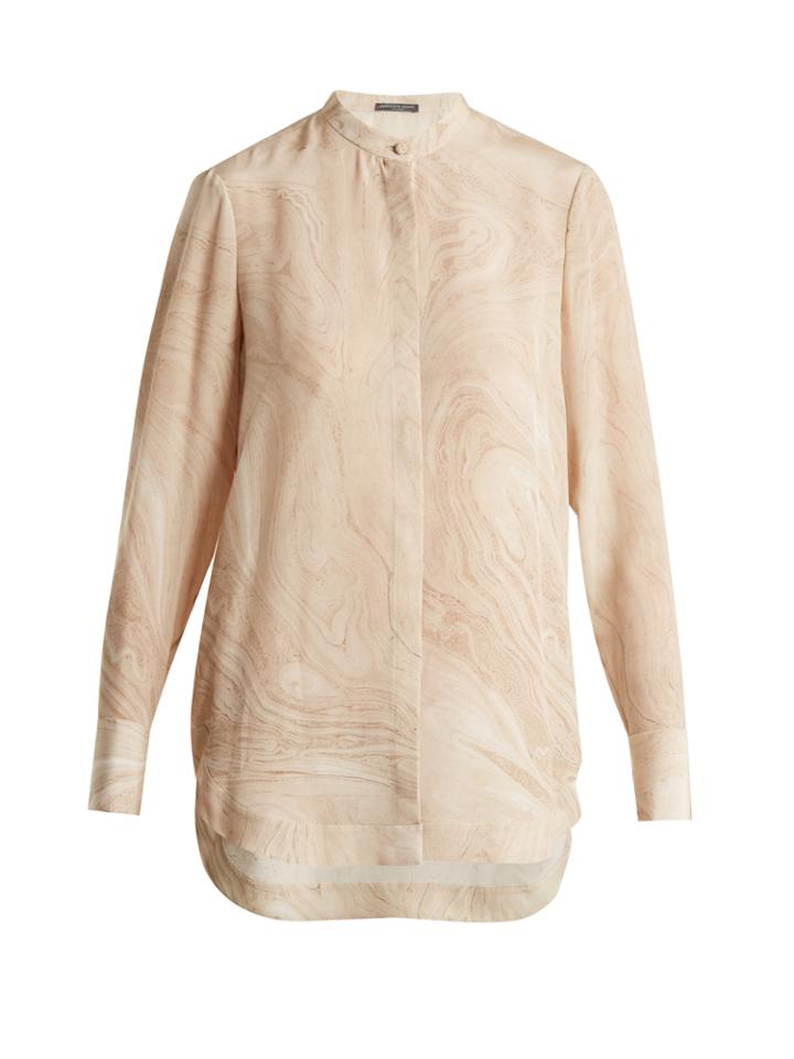 Alexander Mcqueen Marble-print Crepe De Chine Shirt
