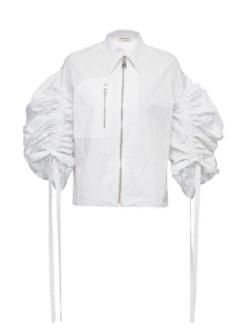 Alexander Mcqueen - Ruched Puff-sleeve Poplin Shirt - Womens - White