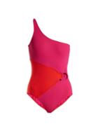 Matchesfashion.com Diane Von Furstenberg - One Shoulder Contrast Panel Swimsuit - Womens - Pink Multi