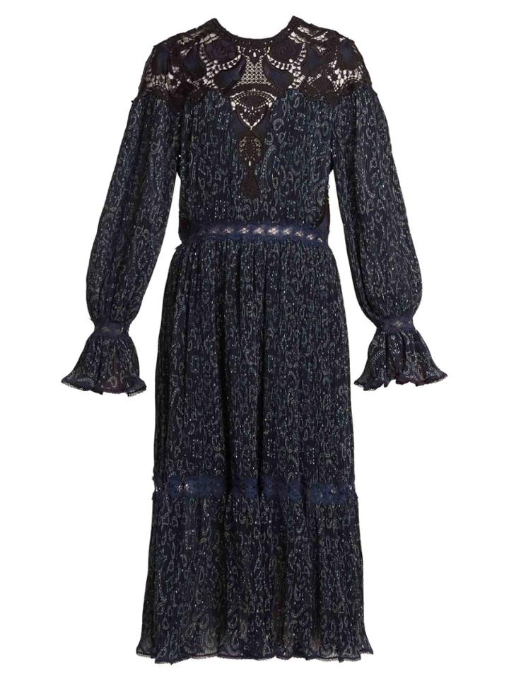 Jonathan Simkhai Lace-insert Paisley-print Pleated Dress