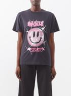 Ganni - Smiley Face Logo Jersey T-shirt - Womens - Black Pink