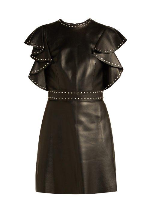 Matchesfashion.com Alexander Mcqueen - Studded Sleeve Leather Mini Dress - Womens - Black