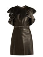 Matchesfashion.com Alexander Mcqueen - Studded Sleeve Leather Mini Dress - Womens - Black