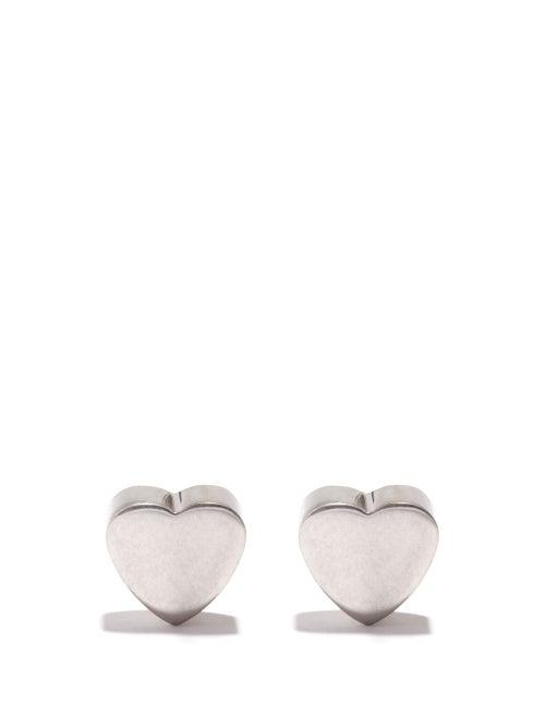 Balenciaga - Logo-engraved Heart Earrings - Womens - Silver