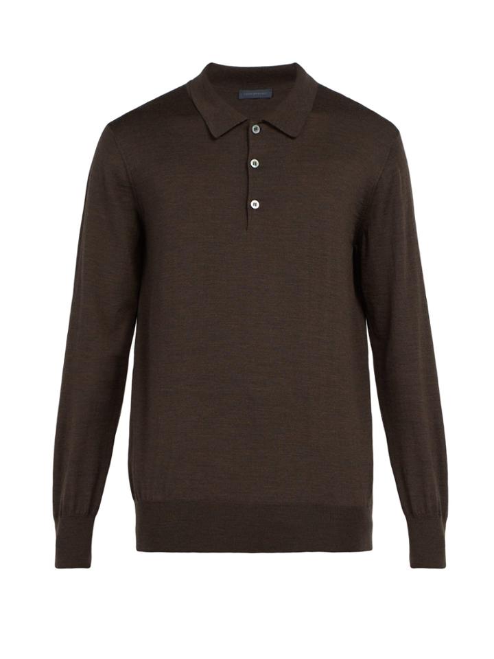 Thom Sweeney Merino-wool Long-sleeved Polo Shirt