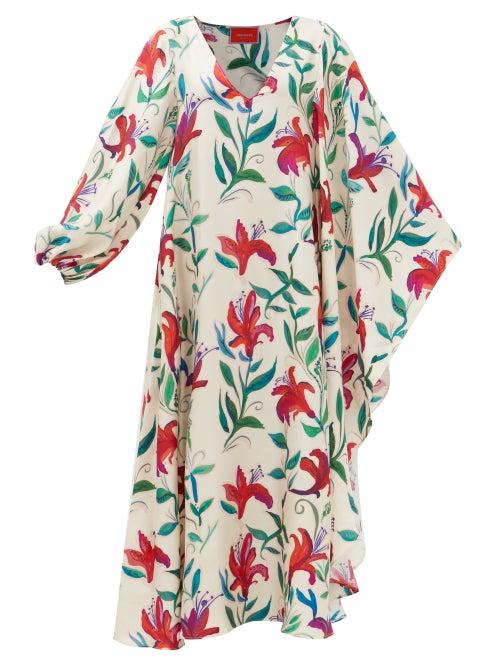La Doublej - Floral-print Silk-twill Maxi Dress - Womens - White Print