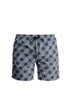 Matchesfashion.com Fendi - Logo And Geometric Print Swim Shorts - Mens - Blue Multi
