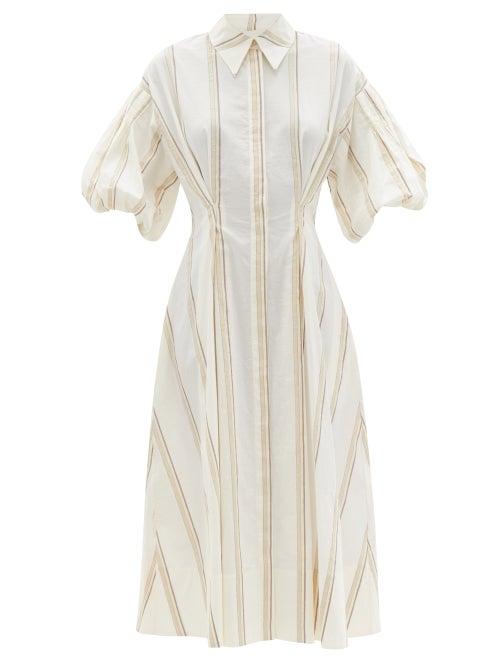 Matchesfashion.com Ssone - Balanced Striped Cotton-blend Midi Dress - Womens - Ivory Multi