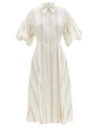 Matchesfashion.com Ssone - Balanced Striped Cotton-blend Midi Dress - Womens - Ivory Multi