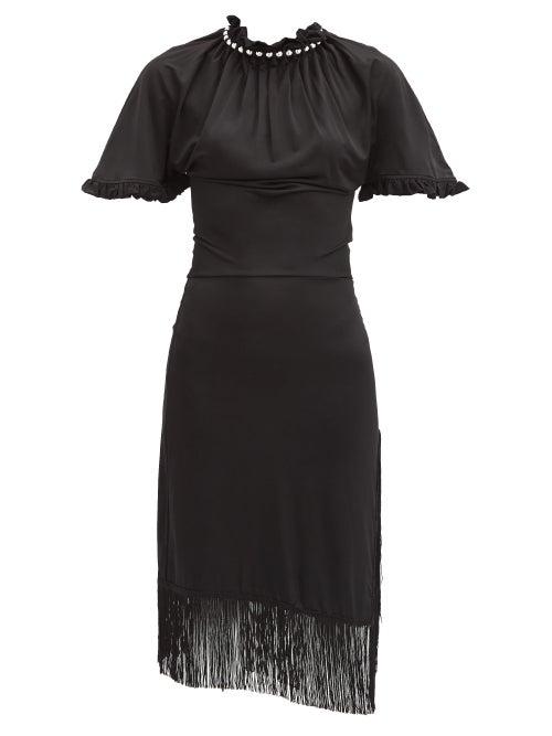 Matchesfashion.com Paco Rabanne - Beaded-collar Fringed-trim Jersey Midi Dress - Womens - Black