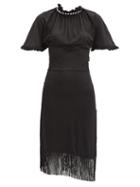 Matchesfashion.com Paco Rabanne - Beaded-collar Fringed-trim Jersey Midi Dress - Womens - Black