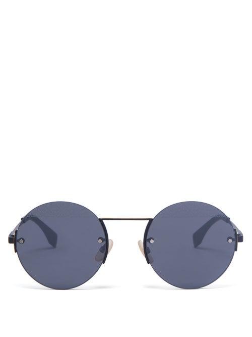 Matchesfashion.com Fendi - Ff-engraved Rimless Round Metal Sunglasses - Mens - Black